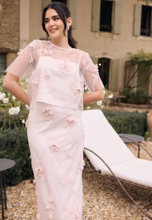 Bubbleroom Occasion 3D Floral Straight Ankle Skirt Light pink L