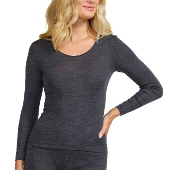 Damella Wool And Silk Long Sleeve Top Mørkgrå  uld 38 Dame