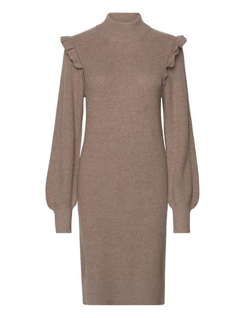 Objmalena L/S Ruffle Knit Dress Object Brown