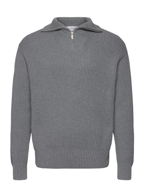 Slhdry Ls Knit Relaxed Half Zip Selected Grey
