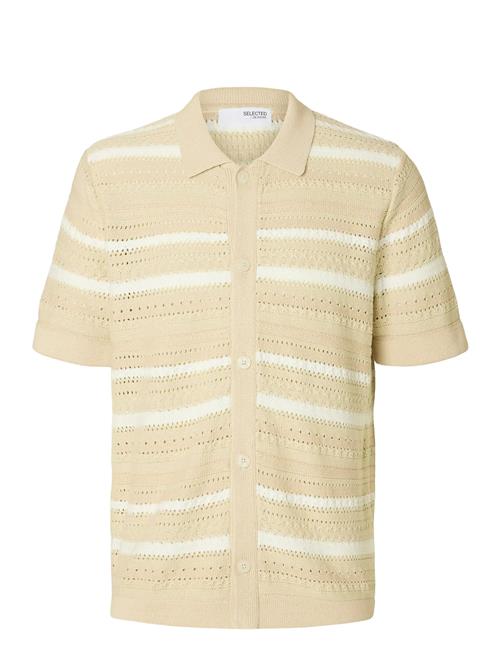 Slhpalo Ss Knit Crochet Polo Cardigan Selected Beige