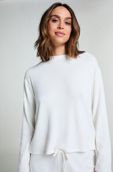 Hunkemöller Langærmet pyjamastop i ribstrik Hvid