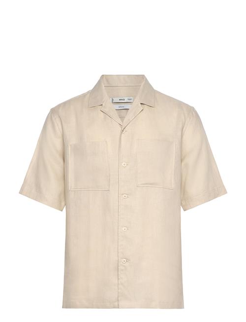 100 Linen Bowling-Collar Shirt Mango Beige