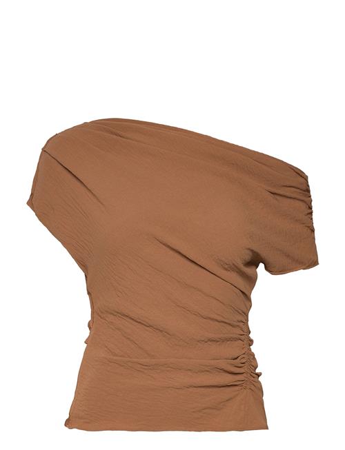 Asymmetric Ruched Top Mango Brown