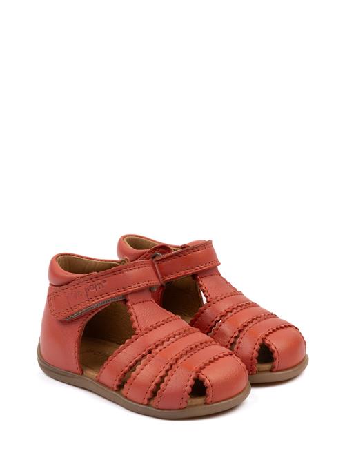 Starters Scallop Velcro Sandal Pom Pom Red