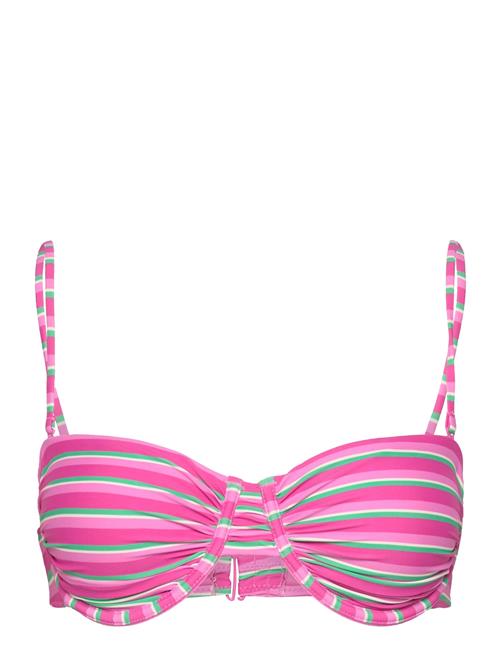 Stripe-Print Bikini Top Mango Pink