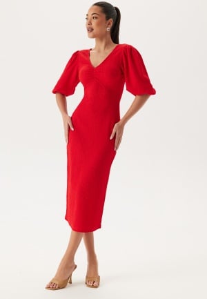 BUBBLEROOM Structure Puff Sleeve Dress Red XL