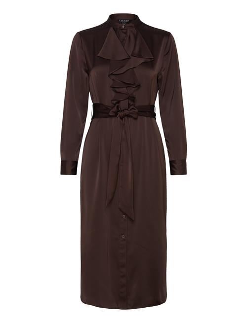 Ruffle-Trim Satin Charmeuse Shirtdress Lauren Ralph Lauren Brown