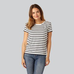 Se Bambus T-shirt O-hals stribet i navy/beige til damer ved Bambuni