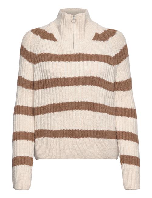 Se Onlleise Freya Ls Zip High Neck Pullover ONLY Beige ved Booztlet