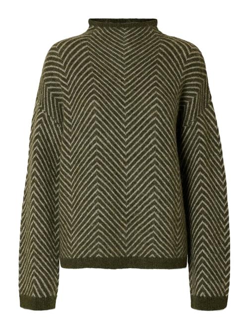 Slflulu Ls Herringb Knit High Neck Selected Femme Green