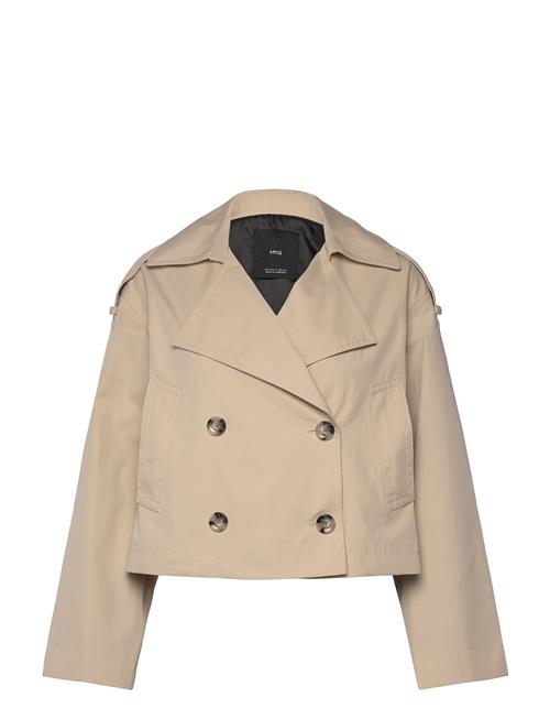 Double-Breasted Cropped Trench Coat Mango Beige