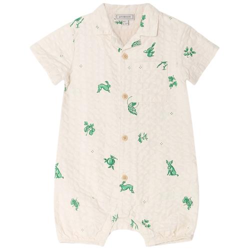 garbo&friends Seersucker Onesie Azulejos Emerald 86/92 cm  Hvid  86/92 cm  Unisex