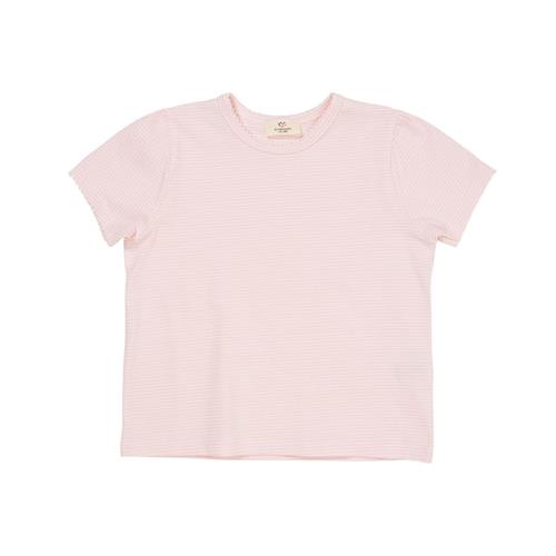 Copenhagen Colors Stribet T-shirt Med Flæseærmer Ballerina Cream Stripe 128 cm  Lyserød  128 cm  kvinde