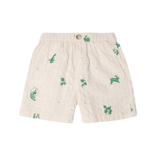garbo&friends Seersucker-shorts Azulejos Emerald 98/104 cm  Hvid  98/104 cm  Unisex