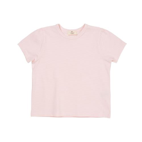 Copenhagen Colors Stribet T-shirt Med Flæseærmer Ballerina Cream Stripe | Lyserød | 92 cm