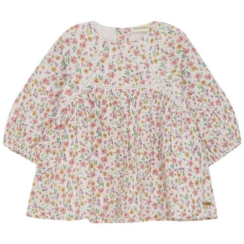 Minymo Kjole Aop Marshmallow White 92 cm  Hvid  92 cm  kvinde