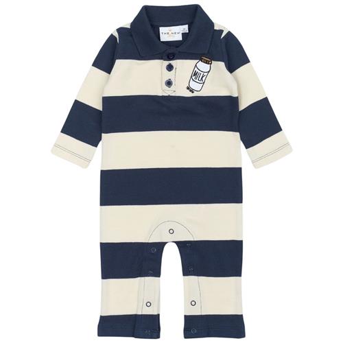 The New Siblings GOTS Noah Pique Jumpsuit Mood Indigo Striped 74 cm  Marineblå  74 cm  mand