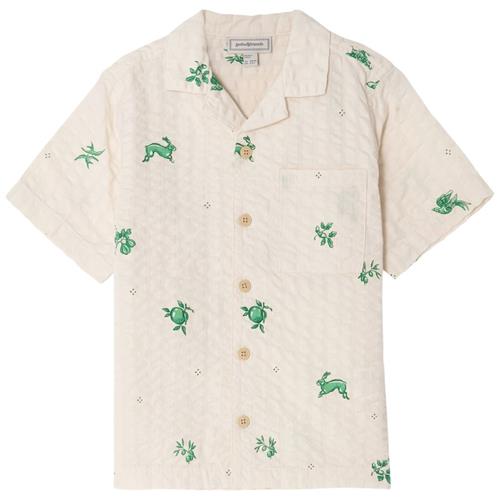 garbo&friends Seersucker Kortærmet Skjorte Azulejos Emerald 98/104 cm  Hvid  98/104 cm  Unisex