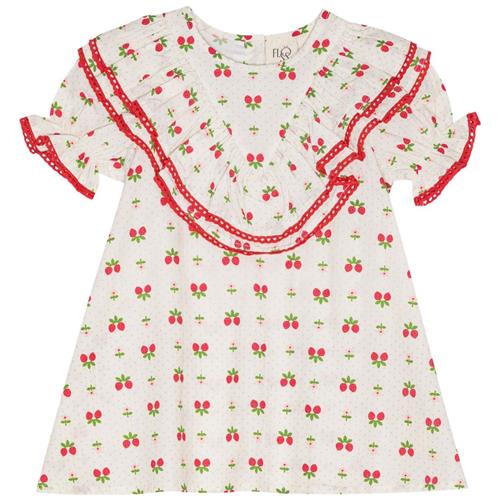 Flöss Sofia Kortærmet Kjole Soft White Berry 116 cm  Hvid  116 cm  kvinde