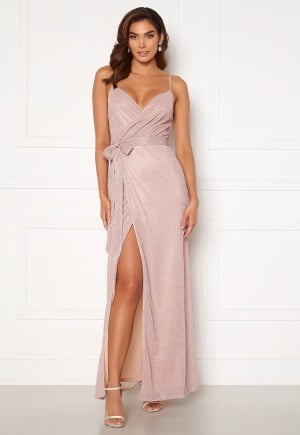 Goddiva Glitter Wrap Front Maxi Dress Blush XL (UK16)