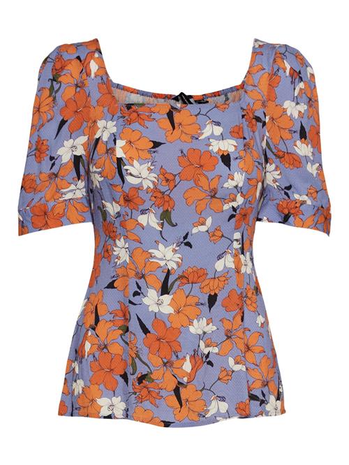 VERO MODA Bluse 'Anne'  violetblå / orange / hvid