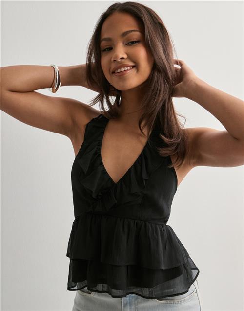 Nelly - Sort - Halterneck Frill Top