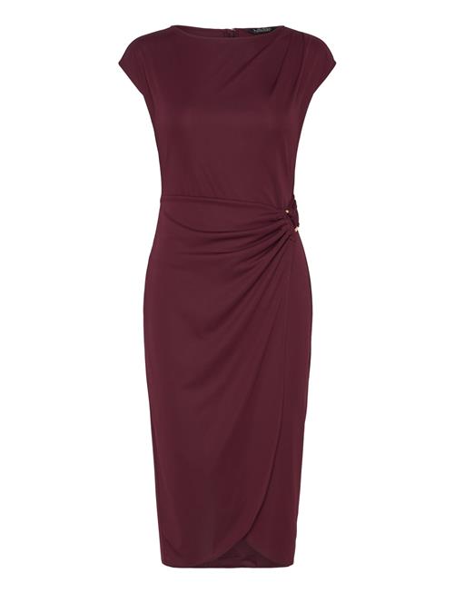 Se Ring-Trim Jersey Cap-Sleeve Dress Lauren Ralph Lauren Burgundy ved Booztlet