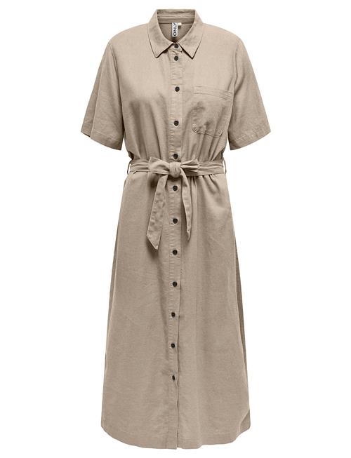 Onlcaro S/S Linen Bl Belt Dress Cc Pnt ONLY Beige