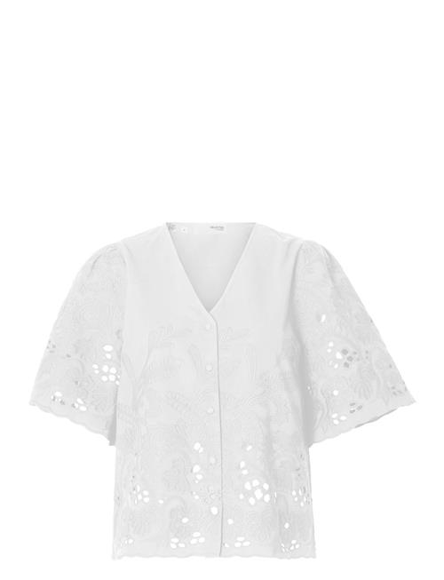 Slfdahlia Ss Broderi Shirt Noos Selected White