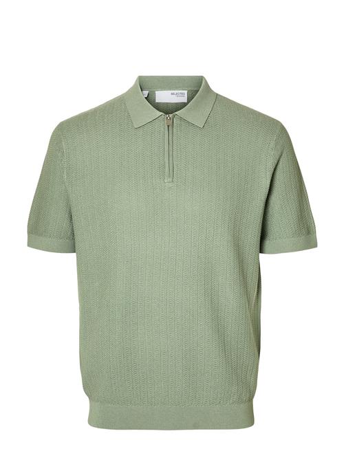Slhcran Ss Knit Structure Half Zip Polo Selected Green