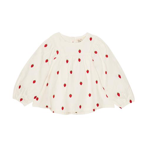 Flöss Cora Bluse White Denim Berry 116 cm  Hvid  116 cm  kvinde