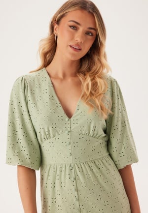 BUBBLEROOM Broderie Anglaise Puff Sleeve Dress Light green XL