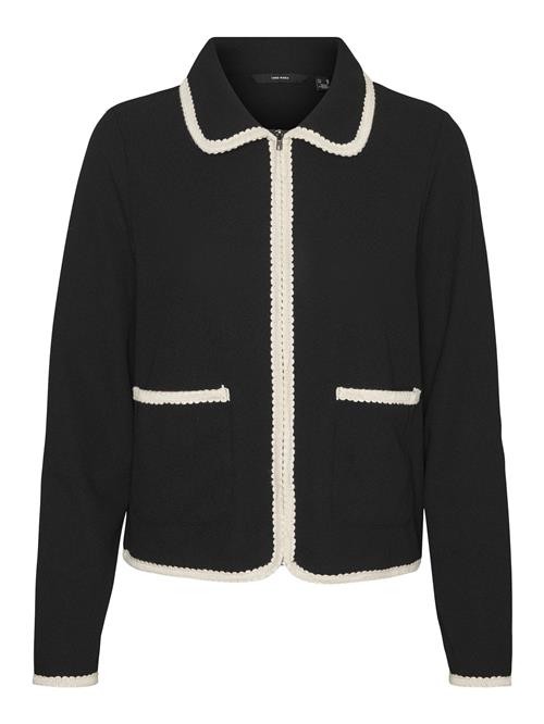 Se VERO MODA Cardigan 'FIDA '  sort / hvid ved About You