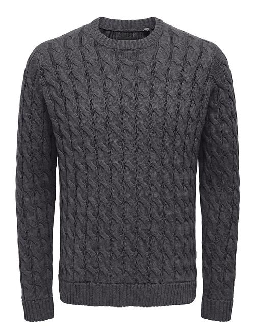 Onskicker Life Reg 3 Cable Crew Knit ONLY & SONS Grey