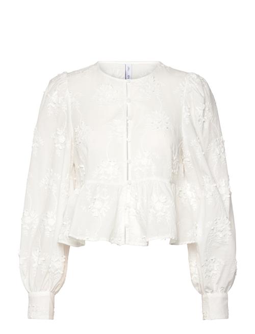 Flower-Embroidered Cotton Blouse Mango White