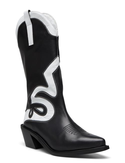 Mount Texas Black White Leather Boots ALOHAS Black