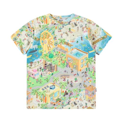 Molo Riley Short Sleeve T-Shirt Pixelcation 122 cm  Beige  122 cm  mand