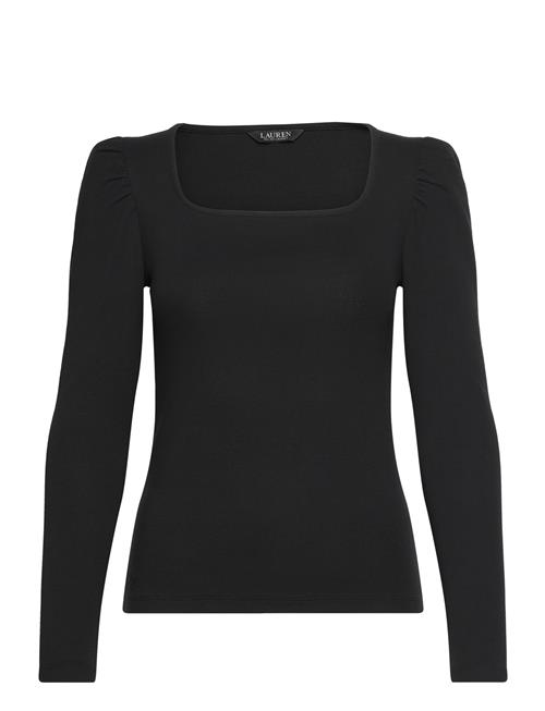 Se Stretch Cotton Ribbed Puff-Sleeve Tee Lauren Ralph Lauren Black ved Booztlet