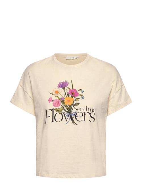 Se Cotton T-Shirt With Printed Message Mango Beige ved Booztlet