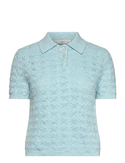 Openwork Knitted Polo-Neck Sweater Mango Blue