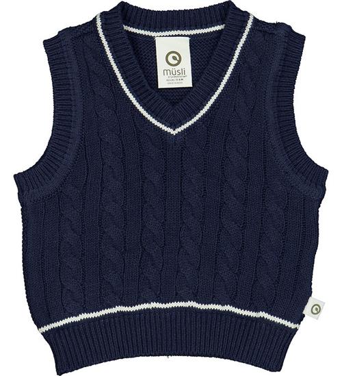 Se Müsli Vest - Strik - Night Blue ved KidsWorld