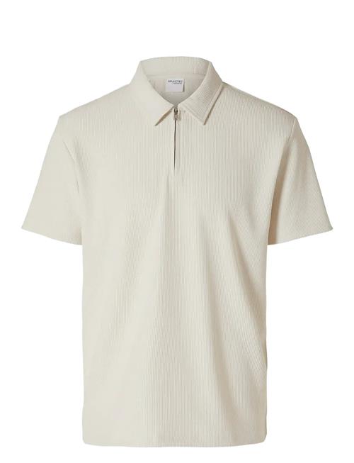Slhrelax-Plisse Half Zip Ss Polo Ex Selected Cream