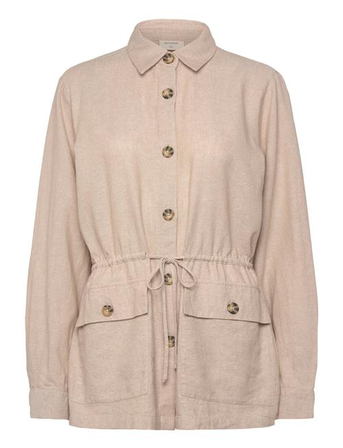 Jacket From Freequent In A Soft Linen Material. The Jacket Has Long Sleeves With FREE/QUENT Beige