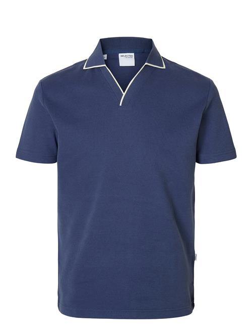 Slhsangev Split Neck Ss Polo Selected Blue