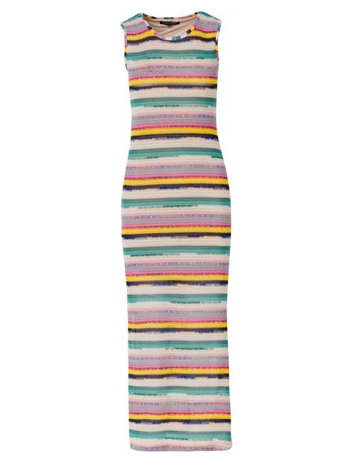KOROSHI Strikkjole  sand / gul / petroleum / mørk pink