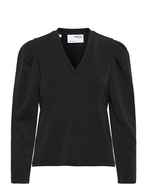 Slflora Ls V-Neck Sweat Top B Selected Black