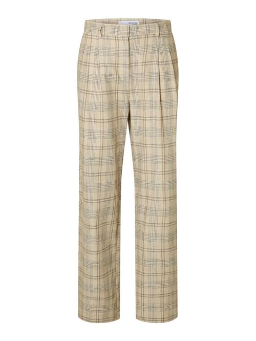 SELECTED FEMME Bukser med lægfolder 'SLFGajo'  sand / navy / hvid