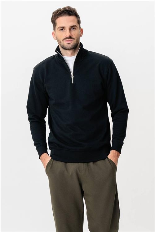 Sweatshirt Half Zip - Sort - M - TeeShoppen