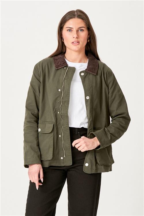 Twill Jakke - Mørk Oliven - L - TeeShoppen